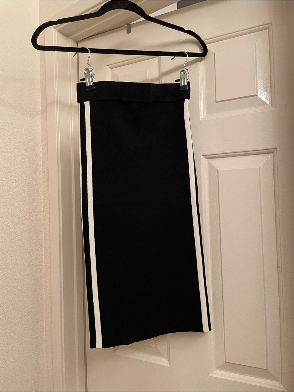Black Pencil Skirt with White Side Stripes
